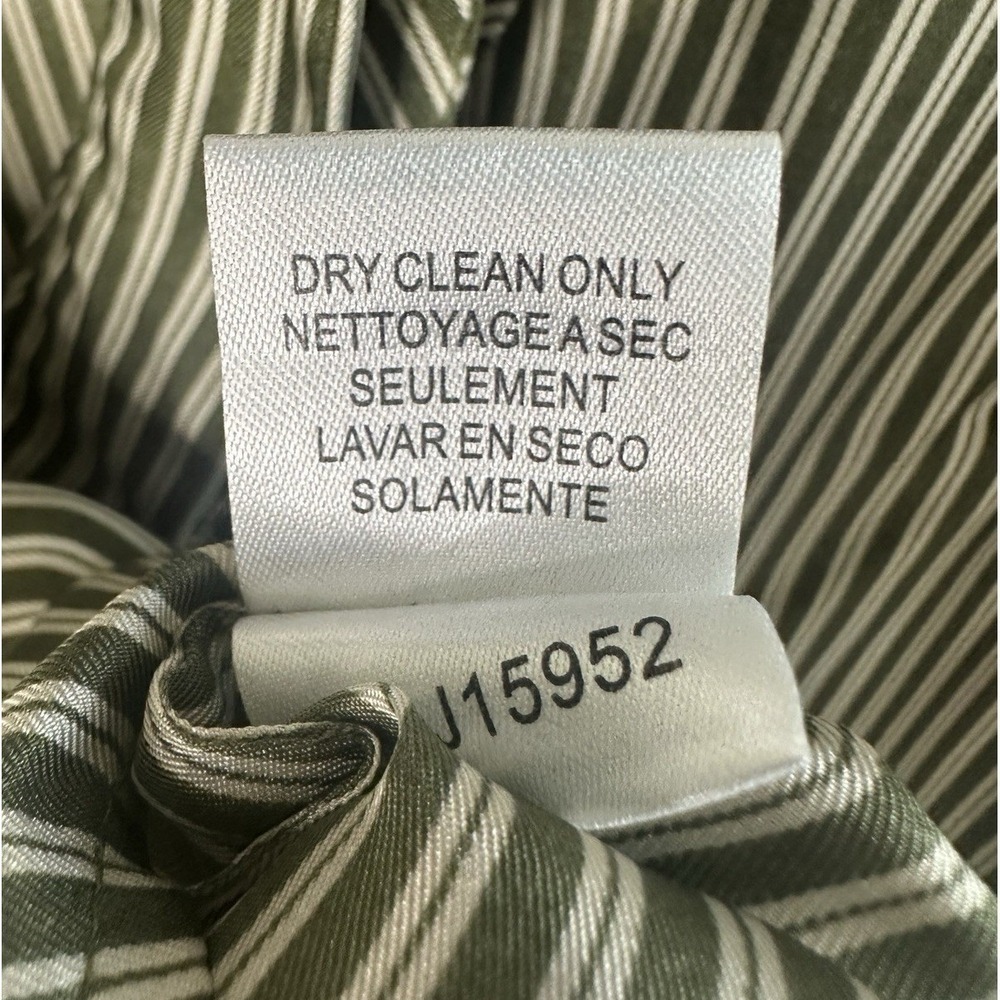 BCBGMAXAZRIA 100% Silk Striped Blouse Patina Green‎ Ruffle V-Neck Small NWT Flaw - Picture 16 of 16